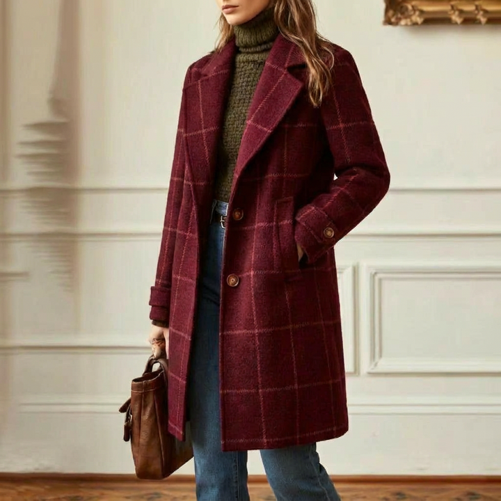 Sutton | Plaid Longline Coat - Red