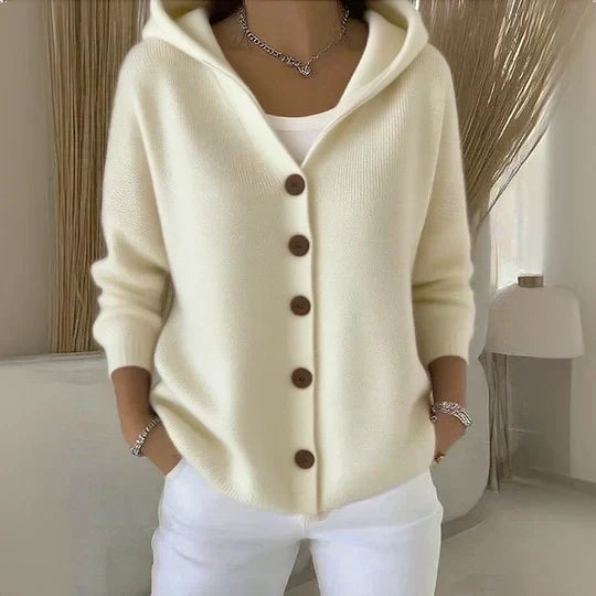 Darienne Hooded Button-Up Knit Cardigan