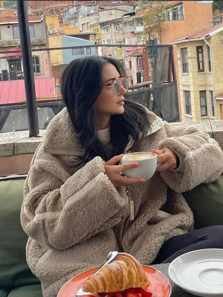 CORA | Oversized teddy jacket with high collar