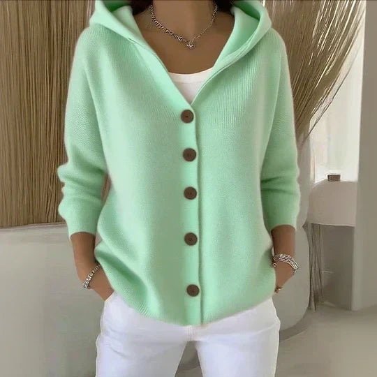 Darienne Hooded Button-Up Knit Cardigan