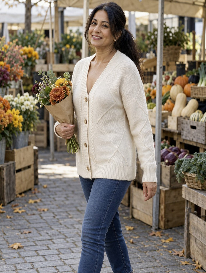 Joyce | Vintage Cable Knit Button Cardigan - Apricot