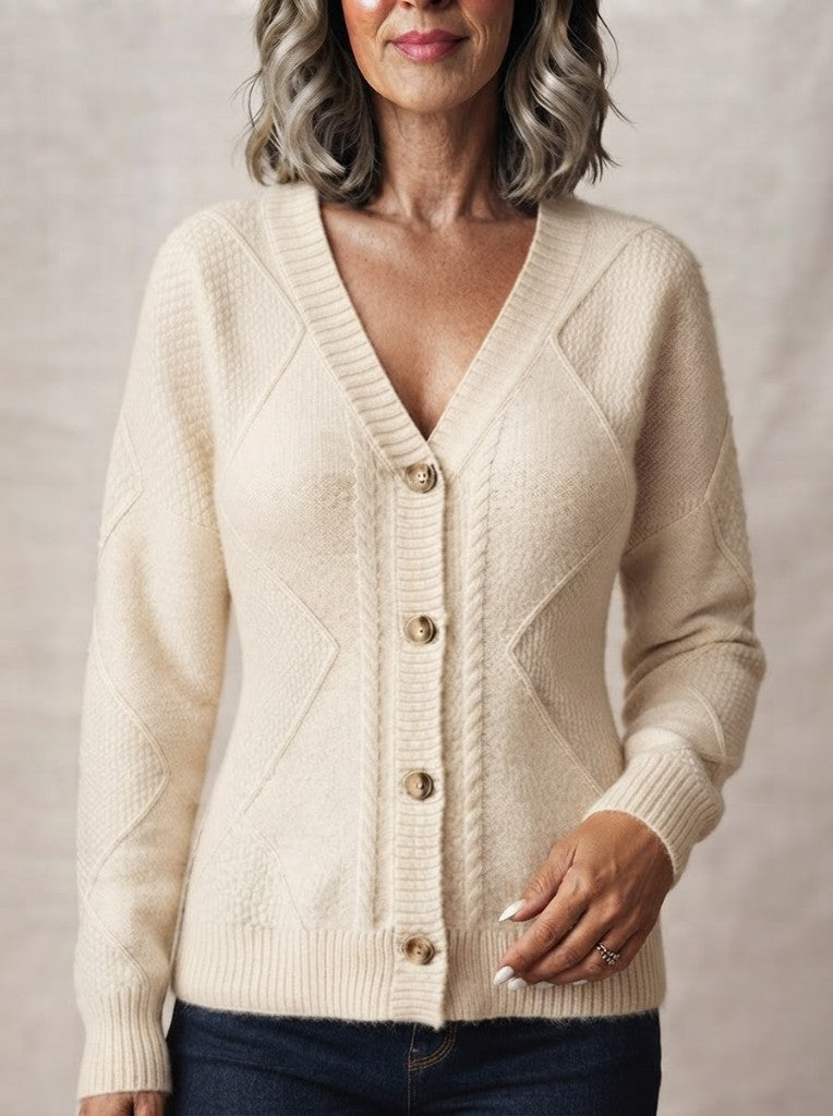 Joyce | Vintage Cable Knit Button Cardigan - Apricot