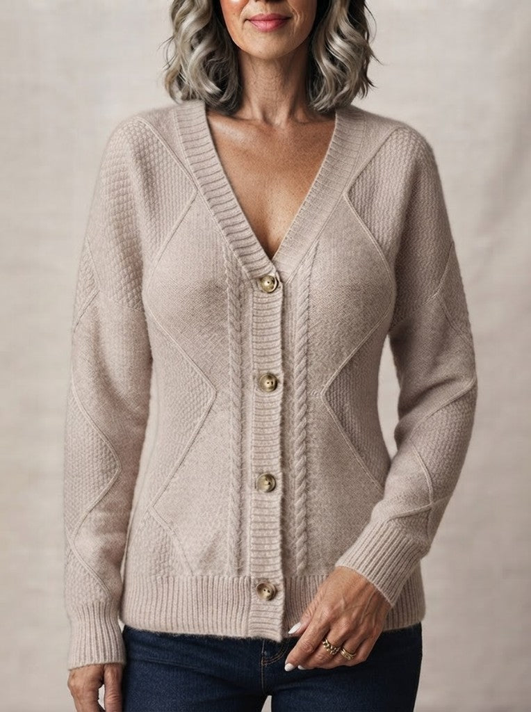 Joyce | Vintage Cable Knit Button Cardigan - Camel