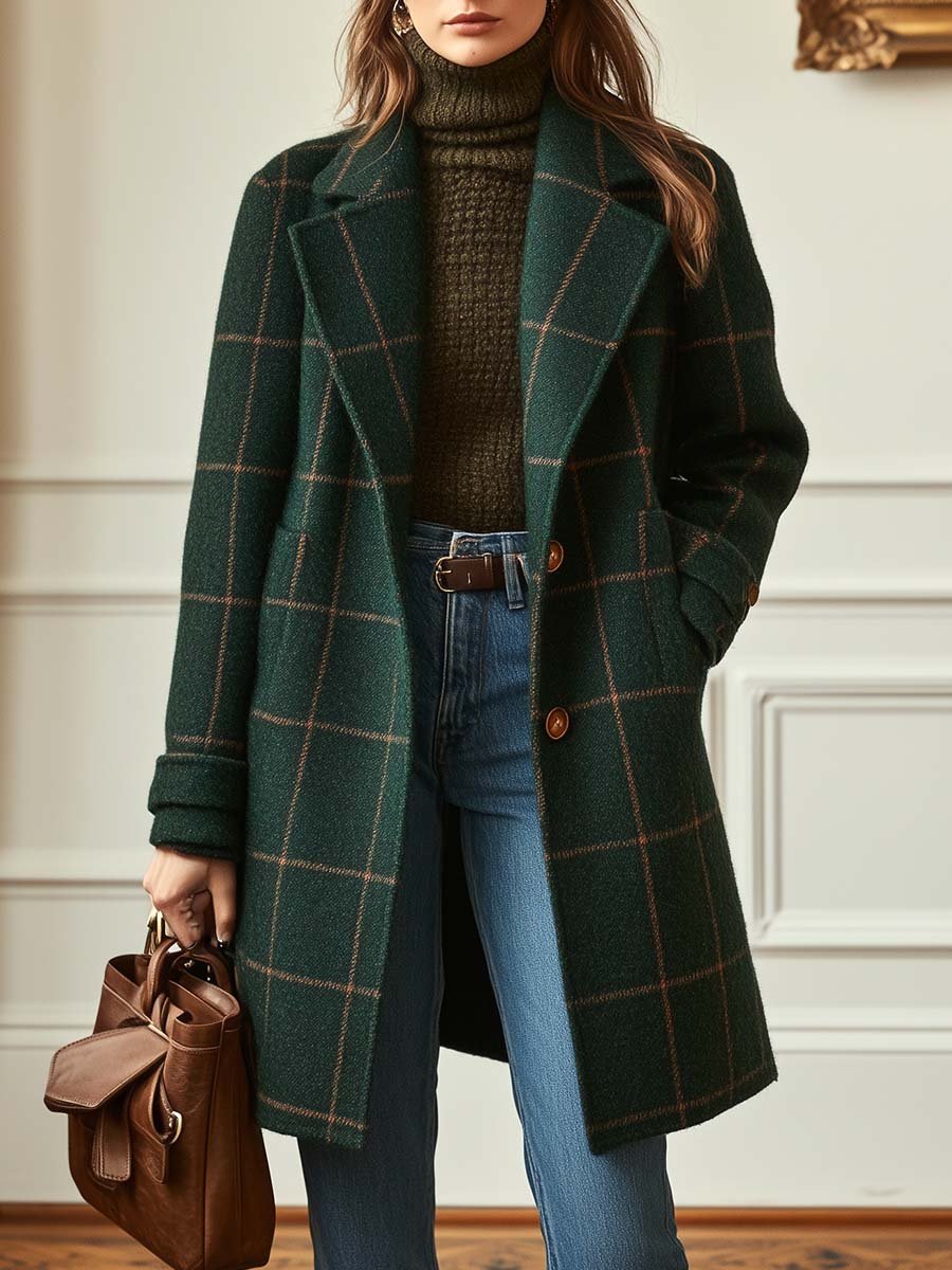 Sutton | Plaid Longline Coat - Green