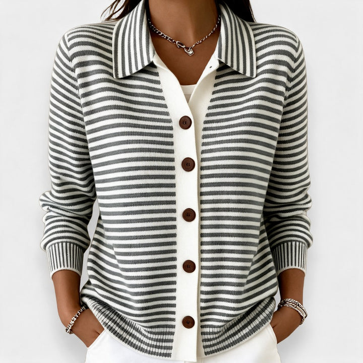 Nola | Striped Button Cardigan in Black