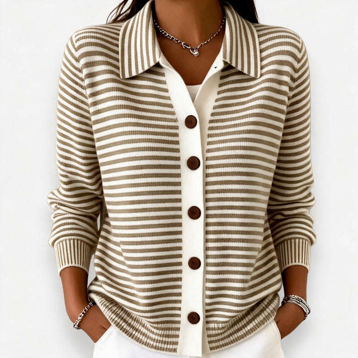 Nola | Striped Button Cardigan in Brown