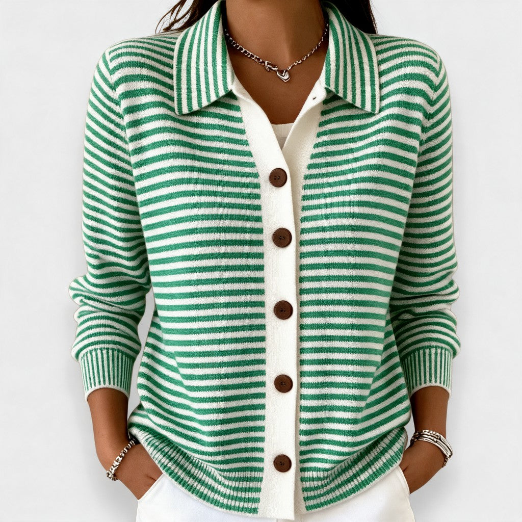 Nola | Striped Button Cardigan in Green