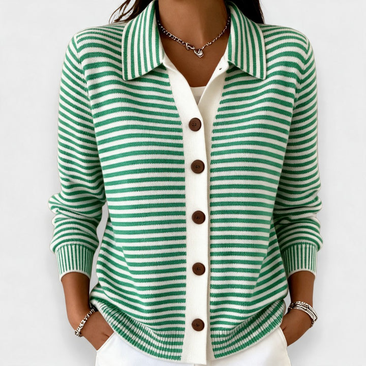 Nola | Striped Button Cardigan in Green