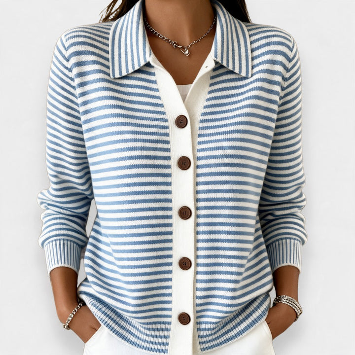 Nola | Striped Button Cardigan in Light Blue