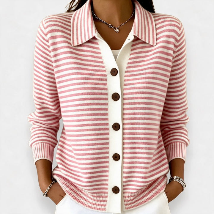 Nola | Striped Button Cardigan in Pink