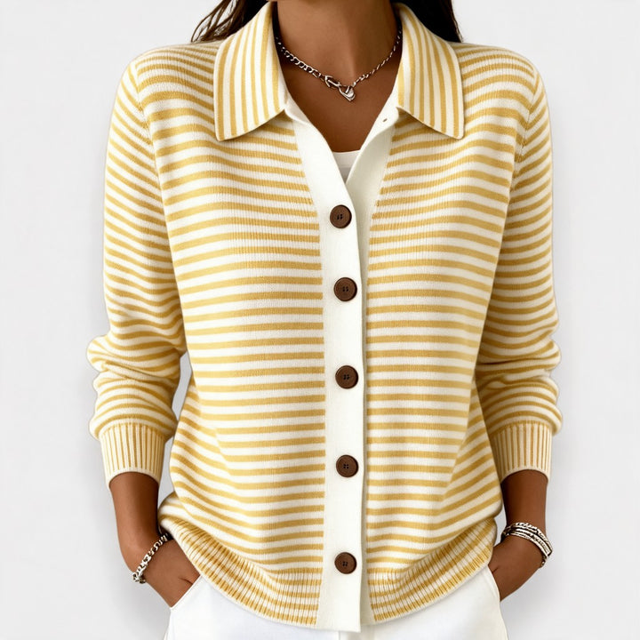 Nola | Striped Button Cardigan in Yellow