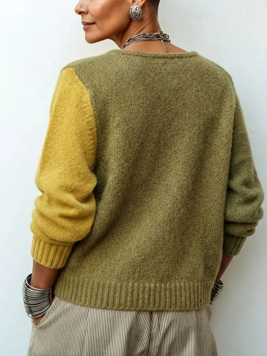 FREYA | Women's Color-Block Asymmetric Button Knit Cardigan